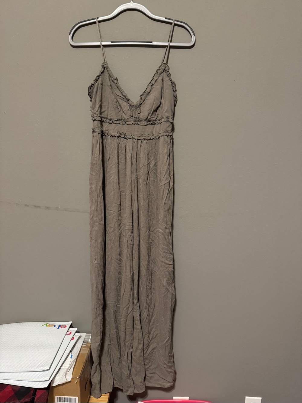 Women's Taupe Spaghetti Strap Maxi Jumpsuit / Romper
